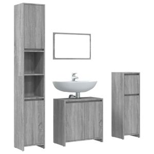4 pcs conjunto móveis casa de banho madeira proc. Cinza sonoma