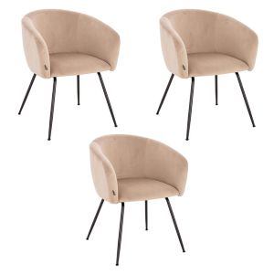 Silla de comedor de terciopelo con reposabrazos aria - lote de 3 beige