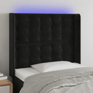 Cabeceira de cama c/ luzes LED veludo 93x16x118/128 cm preto ptob7521