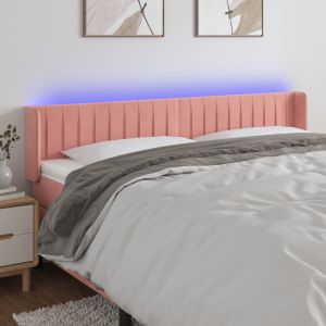 Cabeceira de cama c/ luzes LED veludo 203x16x78/88 cm rosa ptob9370