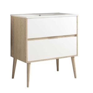 Móveis banho lavatório, noruega 70x45 cm carvalho e branco 2 gavetas susp
