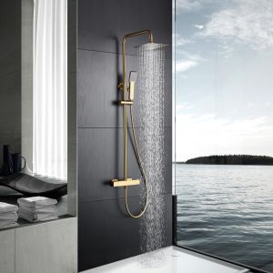 Conjunto chuveiro termostático art ouro escovado-imex