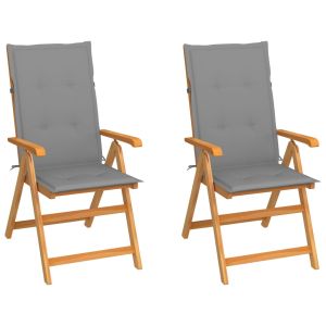 Cadeiras de jardim 2 peças com almofadas cinza madeira de teca maciça