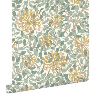 Estahome papel de parede flores turquesaemostarda 50 x 900 cm