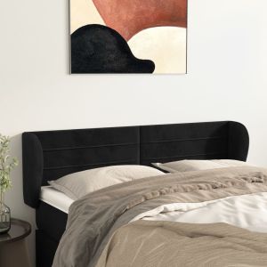Cabeceira de cama c/ abas veludo 147x23x78/88 cm preto ptob4613