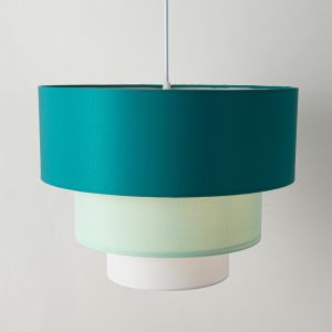 Candeeiro suspenso têxtil moderno 3 níveis branco castanho 38x30 cm E27