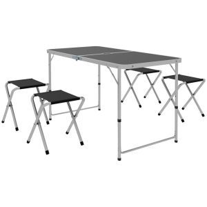 Conjunto mesa e assentos de campismo liga de alumínio, tecido oxford, mdf