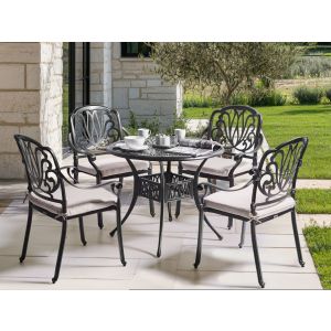 Conjunto de refeição de jardim 4 lugares ancona com almofadas metal preto