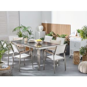 Conjunto de comedor vidrio templado, acero inoxidable blanco grosseto