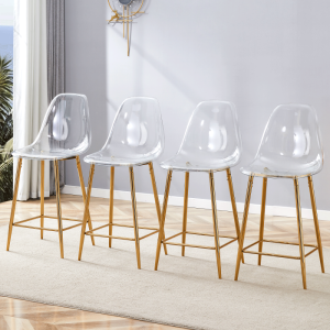 Taburete de bar transparente dorado con reposapiés set de 4