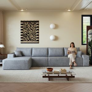 Sofá de canto modular em l em tecido cinzento 4 lugares