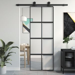 Porta deslizante 76x205 cm vidro temperado e alumínio preto ptxt9948