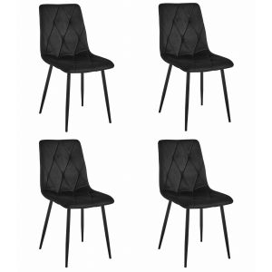 Valora cadeiras tyra veludo preto pés metal modernas x4