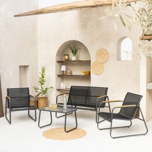 Mobiliário de jardim de 4 lugares em têxtil preto tenerife