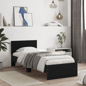 Cama c/ cabeceira 90x200cm derivados madeira preto pt4245
