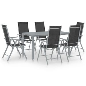 vidaXL set de comedor para jardín 7 piezas aluminio plata y negro