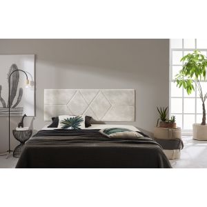 Cabeceira com 80 losangos, tecido anti-nódoas, 112x57x5 cm, branco-creme