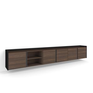 Móvel de tv, 309x35x50cm, carvalho escuro e preto, suspensos rf4569
