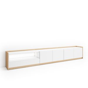 Móvel de tv, 310x37x50cm, branco e carvalho soft, LED rf4875
