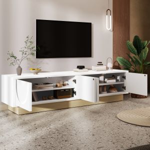 Móvel de tv branco com 4 portas base em madeira 41,5x175x40cm