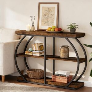 Mesa consola industrial castanha 3 níveis 80x105x24cm