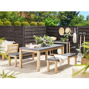 Conjunto de refeição de jardim com bancos 6 lugares ostuni betão cinzento