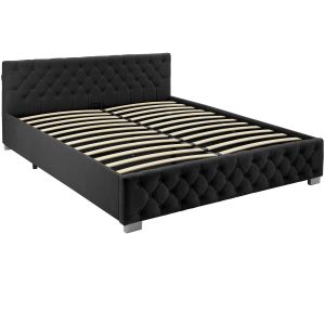 Cama tapizada com LED e estrado abatible, 250 kg, 180 x 200 cm, preto