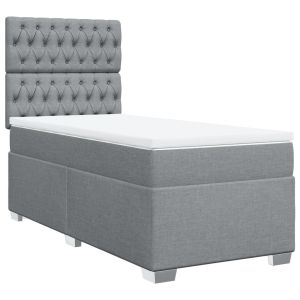 vidaXL cama box spring con colchón tela gris claro 90x190 cm