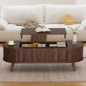 Mesa de centro elevatória com arrumação mdf nogueira 39,5x120x50cm