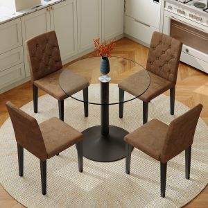 Conjunto mesa e cadeiras jantar vidro redonda 85cm 4 cadeiras castanhas