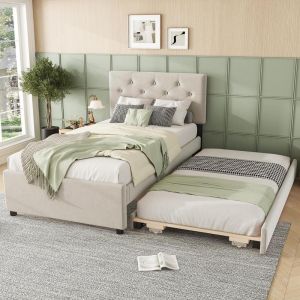 Cama articulada estofada 90x200cm veludo mdf com arrumação bege