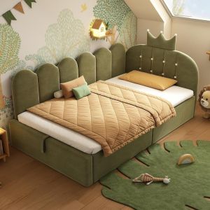 Sofá cama en l com arrumação 90x200cm veludo verde