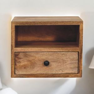 Artisan furniture mesa flutuante solis, 1 gaveta, acabamento carvalho