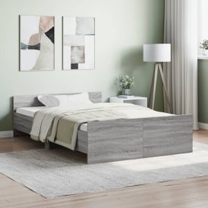 Cama c/ painéis de cabeceira e pés cinzento sonoma