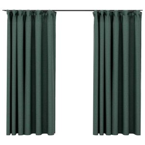 Cortinas opacas aspeto linho c/ ganchos 2 pcs 140x175 cm verde