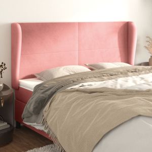 Cabeceira cama c/ abas veludo 183x23x118/128 cm rosa ptob1072
