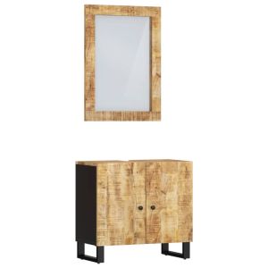2 pcs conj. Móveis p/ casa de banho madeira mangueira maciça