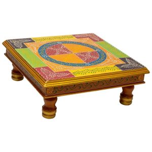 Mesa lateral de madeira pintada à mão 38x38x14