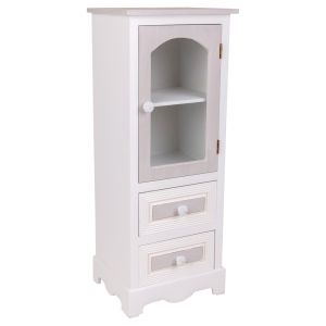 Vitrina em madeira com 2 gavetas e 1 porta branca 32x26x80