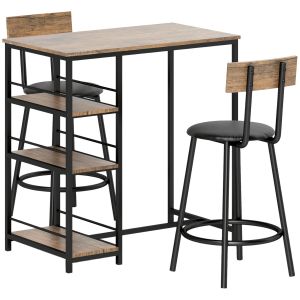 Conjunto mesa alta com 2 bancos em aço e mdf cor carvalho 3 peças