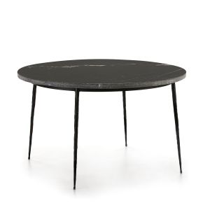 Mesa de jantar 125x125x75 em mármore preto fosco, metal preto