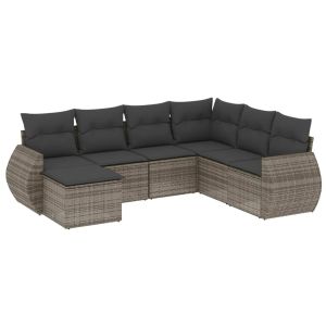 vidaXL set de sofás de jardín 7 piezas con cojines ratán pe gris