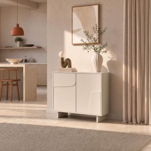Aparador bege 80 cm 2 portas acabamento melamínico flora