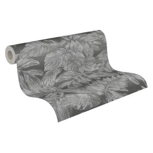 A.s. Création papel de parede folhas cinzento antracite,cinzentoeprateado