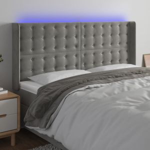 Cabeceira cama c/ luzes LED veludo 203x16x118/128cm cinza-claro ptob5081