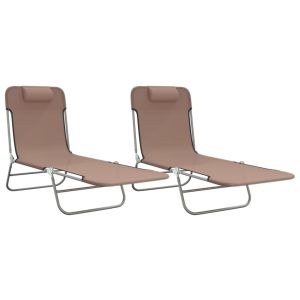 vidaXL tumbonas plegables 2 uds acero y textilene marrón