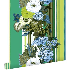 Estahome papel de parede flores vintage verdeeverde lima 53 cm x 10.05 m