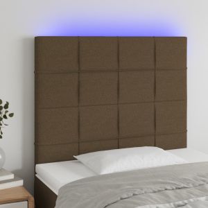 Cabeceira de cama c/ luzes LED tecido 90x5x118/128 cm castanho ptob2727