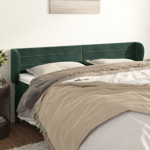 Cabeceira de cama c/ abas veludo 203x23x78/88cm verde-escuro ptob9700