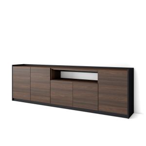 Aparador sala de jantar, 260x37x80cm, carvalho escuro e preto rf4250